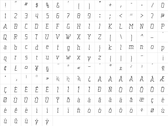 SeasickMirror Regular  glyph index