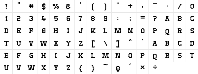 West Test Regular  glyph index