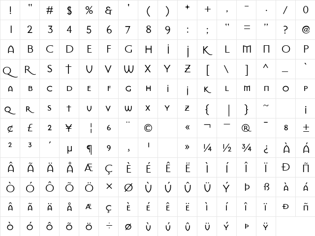MasonSans Roman  glyph index