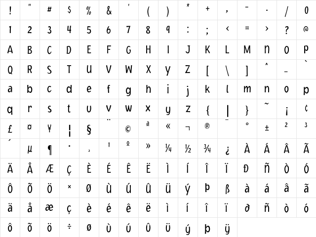 JacobyCondICG Light  glyph index