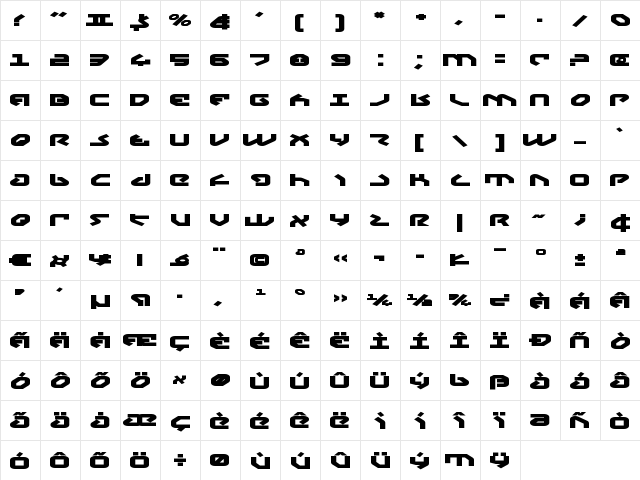 Yahren Expanded Bold Expanded Bold  glyph index