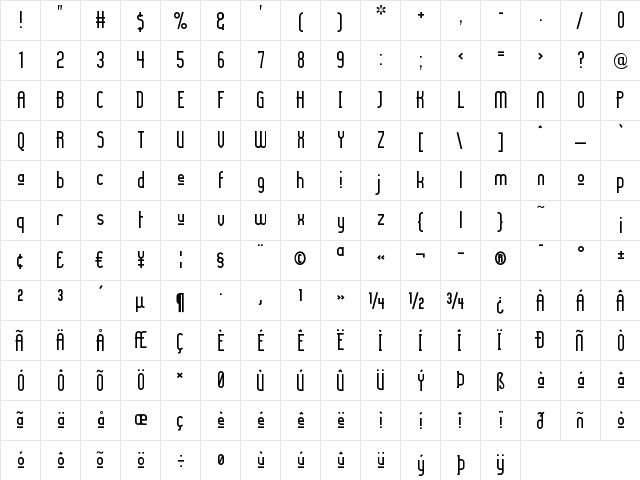 Lady Ice Revisited Upper Regular  glyph index