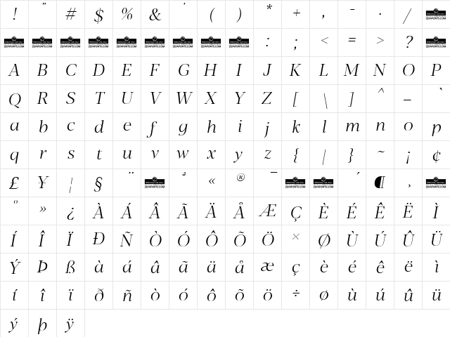 Blacker Display Light Italic  glyph index