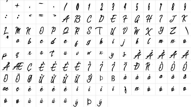 Sinestesia Regular  glyph index