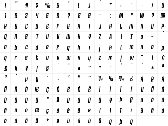 Darklighter Semi-Italic Semi-Italic  glyph index