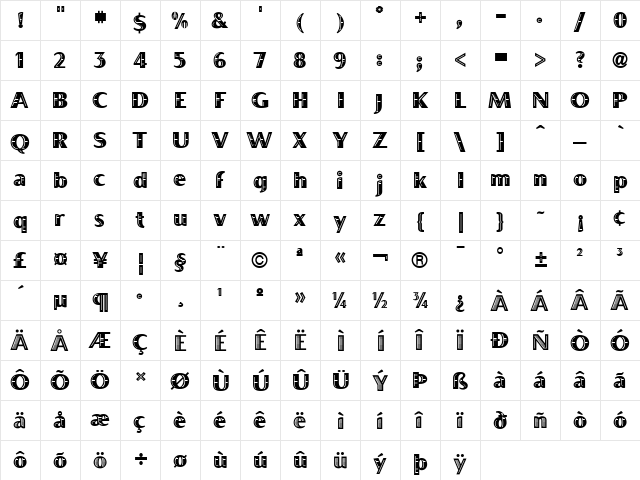 BocaRatonICG Medium  glyph index