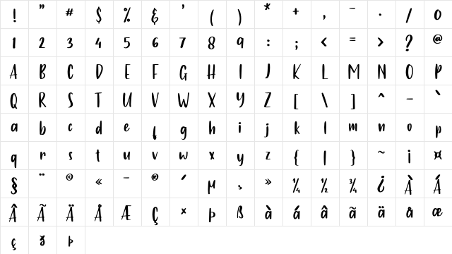 Just One Regular  glyph index
