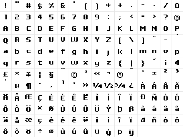FFF Atlantis Condensed Regular  glyph index