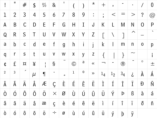Bell Centennial Std Address  glyph index