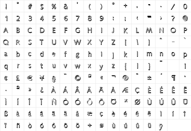 RogerBeckerShadow-Light Regular  glyph index