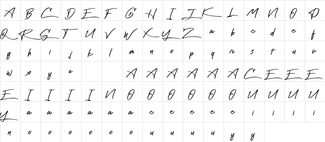 Cattily Demo Regular  glyph index