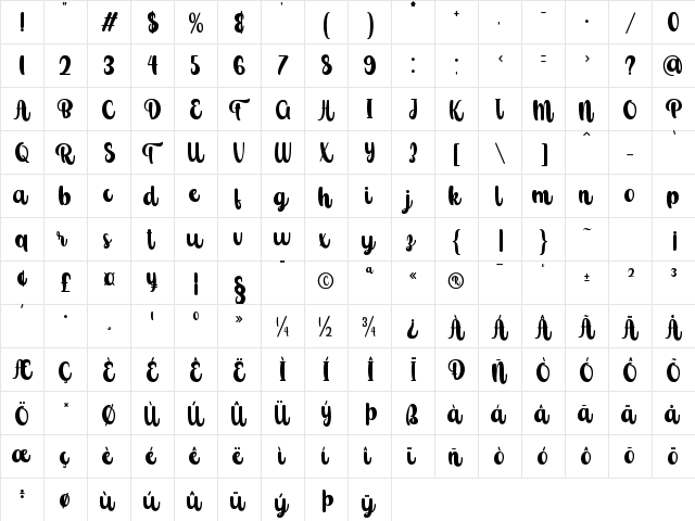 Follio Cooper Regular  glyph index