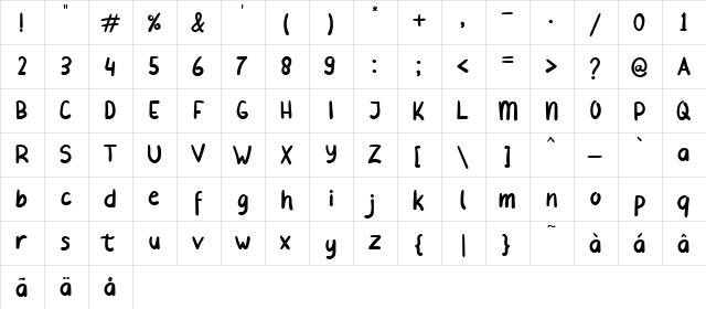 Beliday Regular  glyph index