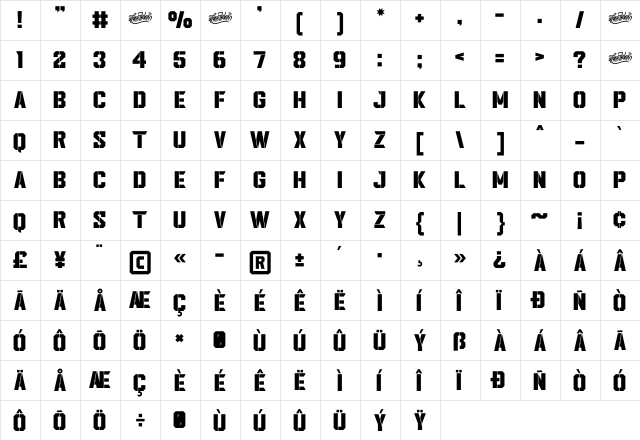 Lordcorps Stencil Regular  glyph index