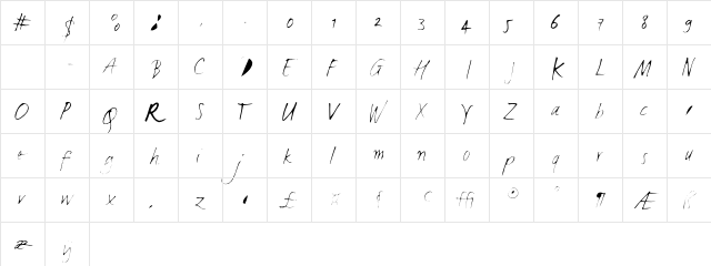 LucasHandFeetUltraLight Regular  glyph index