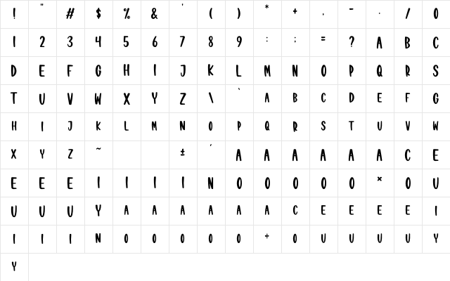Orange Juice Regular  glyph index