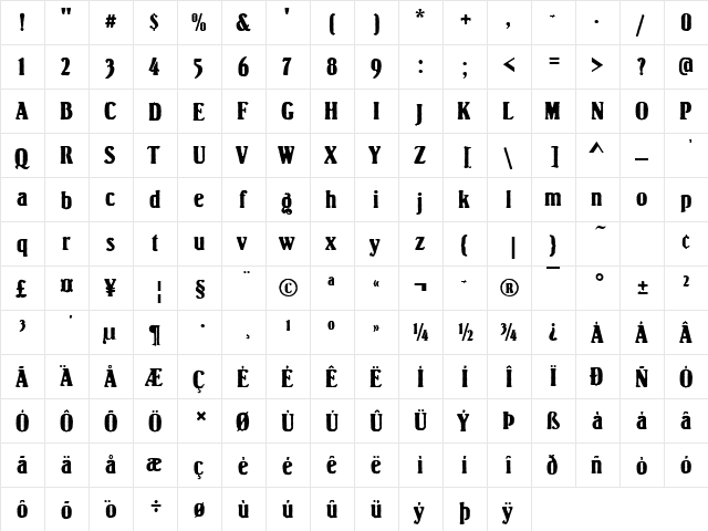 URWSpumansAntD Regular  glyph index
