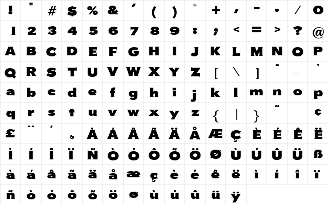 Wasserman Regular  glyph index