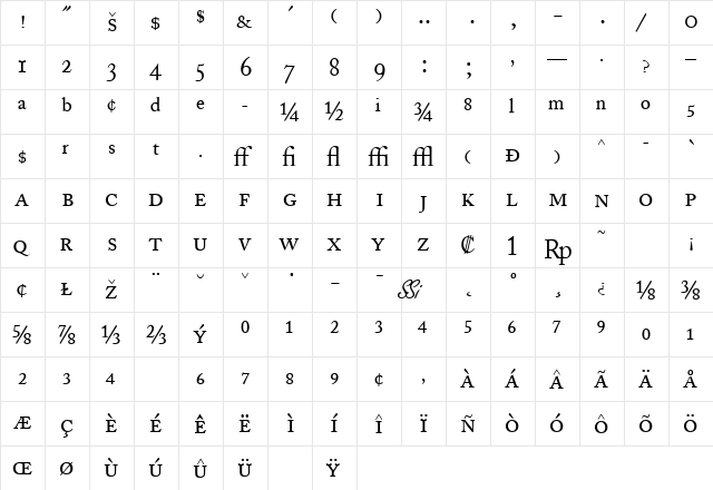 CaslonProSSK Regular  glyph index