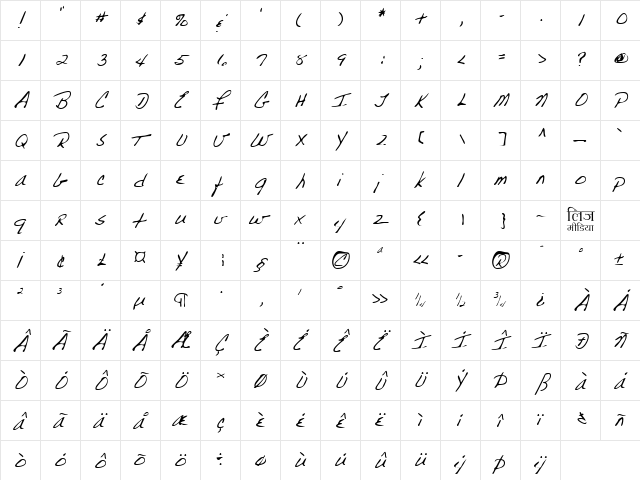 LEHN223 Regular  glyph index
