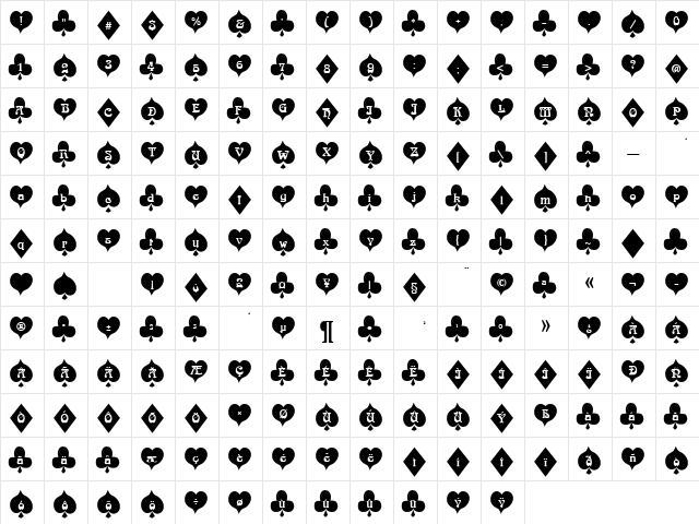 FrenchDeckBlack Becker Normal  glyph index