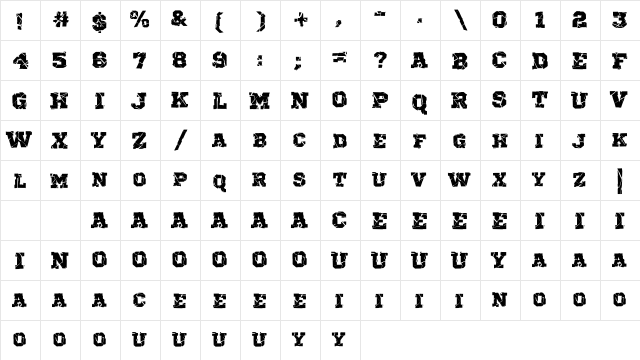 Broken Regular  glyph index