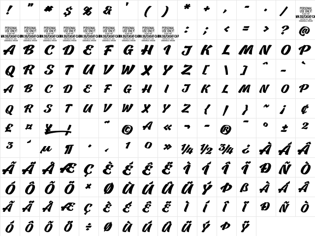 Casat Cap Bold PERSONAL USE Regular  glyph index