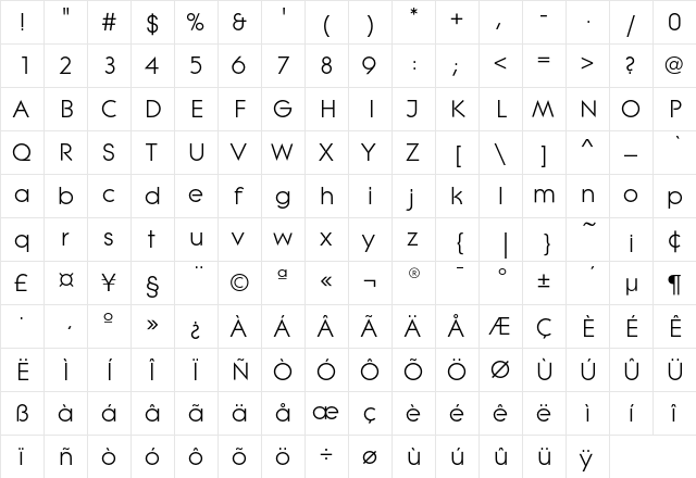 LiteraEF Regular  glyph index