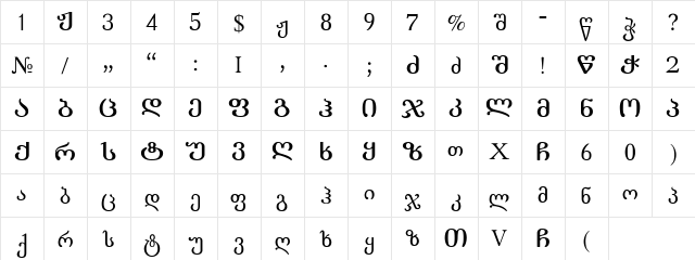 literaturuly Regular  glyph index