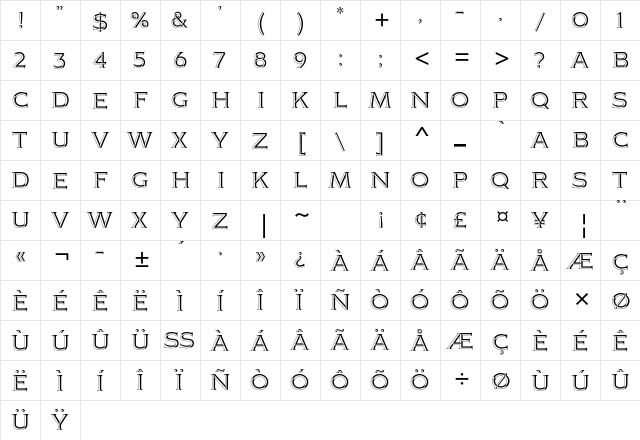 Citation Std Regular  glyph index