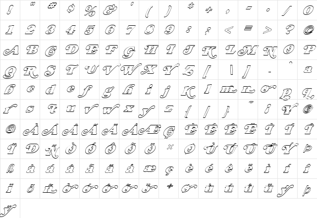 FZ JAZZY 47 HOLLOW ITALIC Normal  glyph index