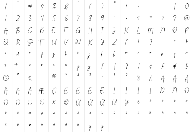 Palmeyra Regular  glyph index