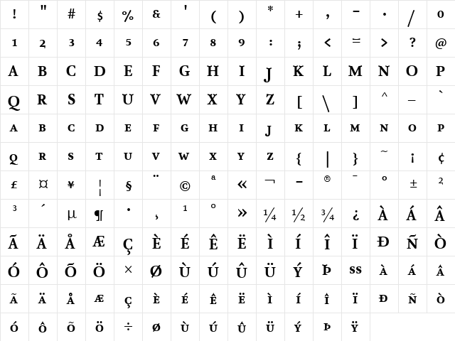AtmaSerifTF-BoldRomanSC Regular  glyph index