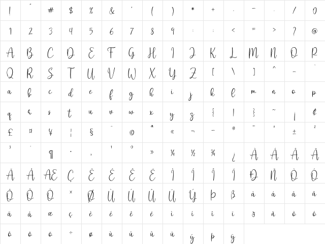Shmoopie Trial Regular  glyph index