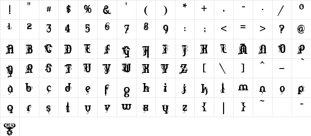 Marquis De Sade Regular  glyph index
