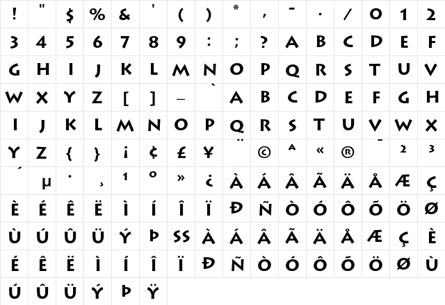 Lithos Bold  glyph index