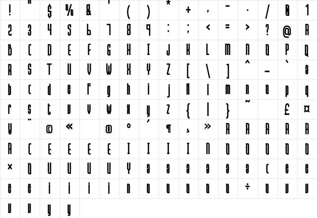 Hanca Bold Bold  glyph index