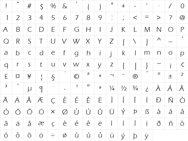 Eras LT Book Regular  glyph index