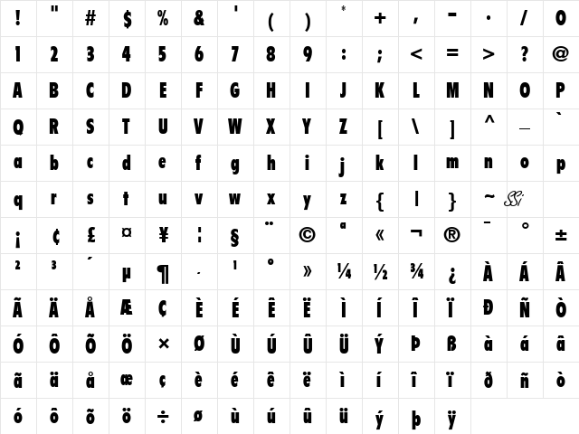 Emphasis Black Condensed SSi Black Condensed  glyph index