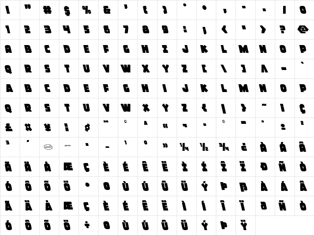 Frost Giant Leftalic Italic  glyph index