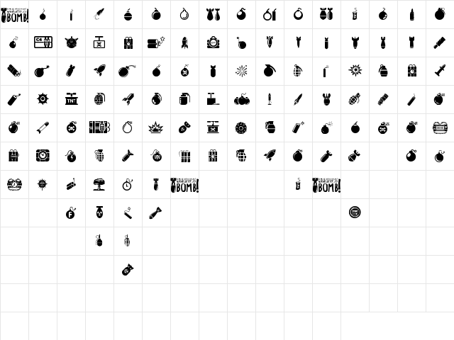 Bomb! Regular  glyph index