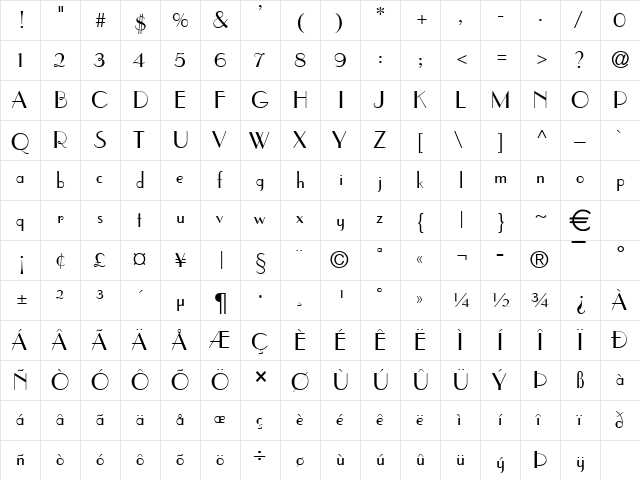 Paris Normal  glyph index