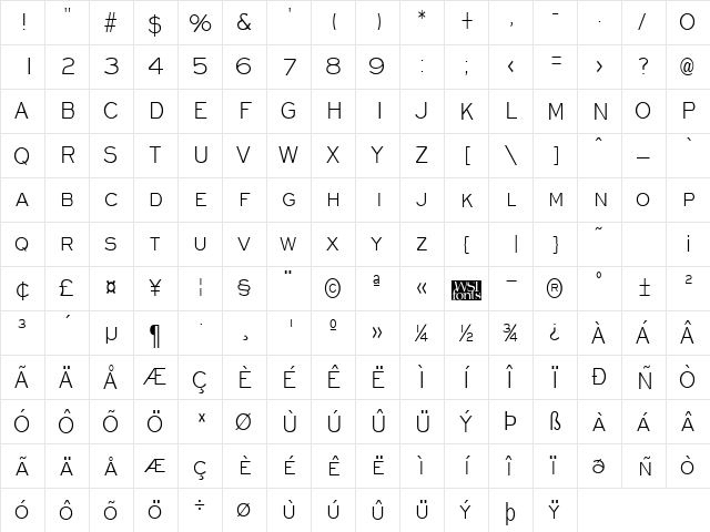 EyechartCondensed Regular  glyph index