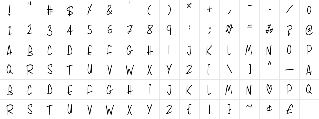 Whimsical Lovelies Regular  glyph index