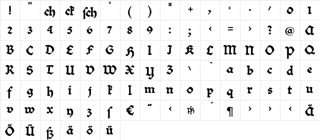 Bibelschrift Regular  glyph index