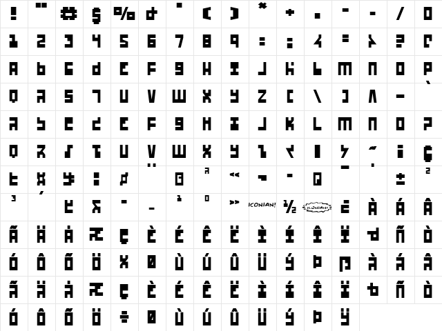 UFO Hunter Regular  glyph index
