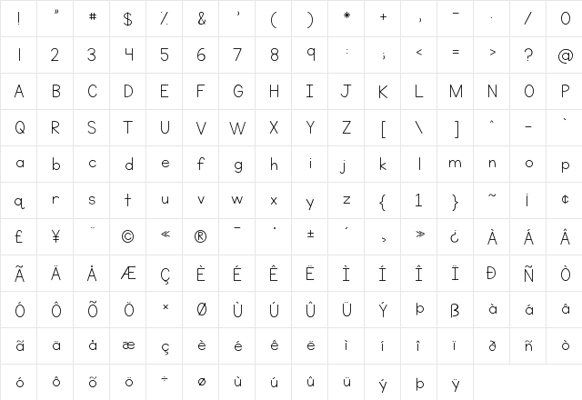 KG Neatly Printed Spaced Regular  glyph index