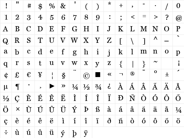 Bienetresocial Regular  glyph index