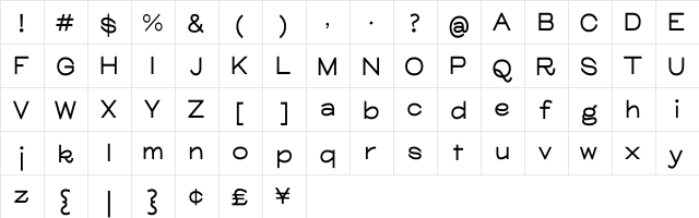 Glora SemiBold Regular  glyph index