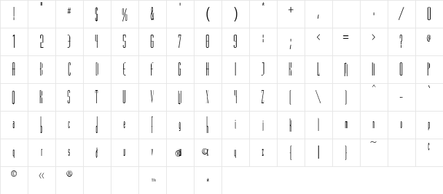 VascoSSK Regular  glyph index